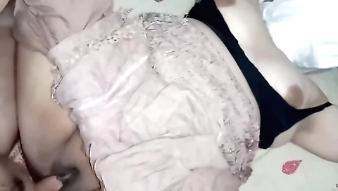 Indian girl is getting on her knees to make a homemade clip
