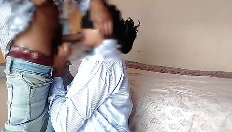 Indian brunette girl gets on knees to suck and fuck