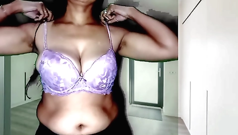 Big tits Indian chick rides her own pussy with hands