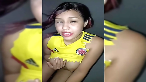 Curly girl makes an amateur pov video with her tits