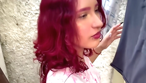 Red-haired amateur with a big ass getting pounded in the yard