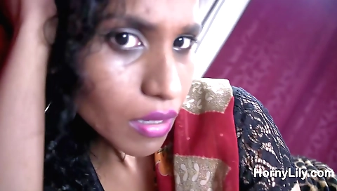 Indian stepmom in dress fucks her husband in the living room