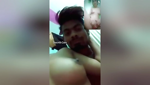 Indian brunette shows her love on web cam video call