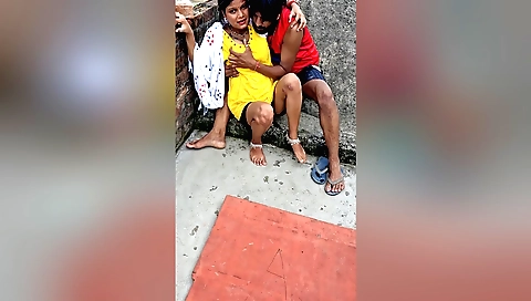 Indian girl rides a cock outdoors and gets a handjob