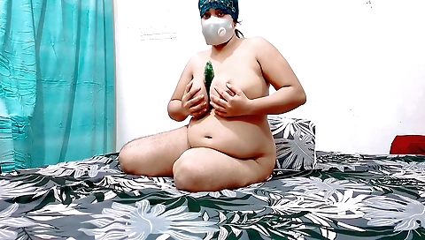 Hot brunette muslim chick shows off her huge natural boobies