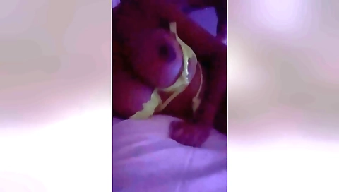 Amateur brunette with big tits is rubbing her pussy