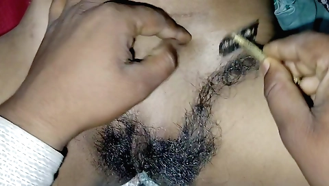 Indian amateur hairy girl with a large bush and small booty