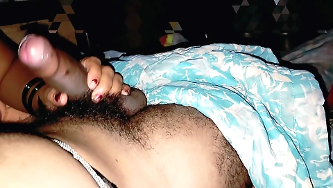 Handjob in homemade porn video for a naughty woman