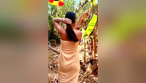 Indian girl shows her beautiful body in the outdoor scene