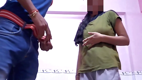 Indian girl with a small body and pretty face comes home