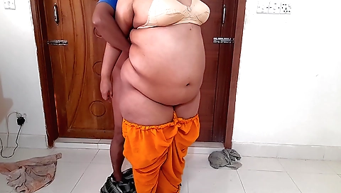 Indian wife fucked her step mom while cleaning the house