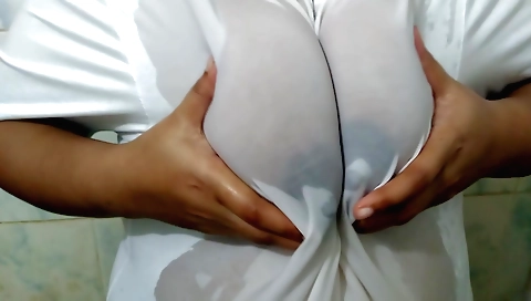 Busty amateur blonde with a sexy ass giving blowjob