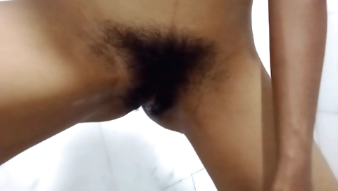 Indian girl with hairy pussy is cummed in the living room