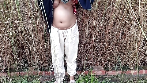 A horny driver is in the open fields with a horny housewife