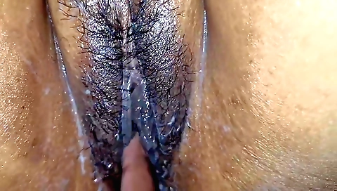 Indian wife is getting fucked by my hands on her hairy pussy