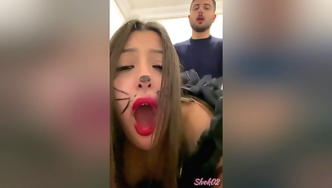 My hot stepmom in her natural breasts is making his dick hard