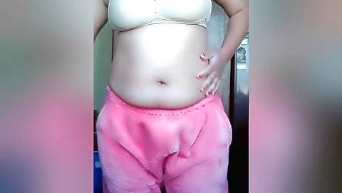 Chicks with big tits is on the bed and masturbating